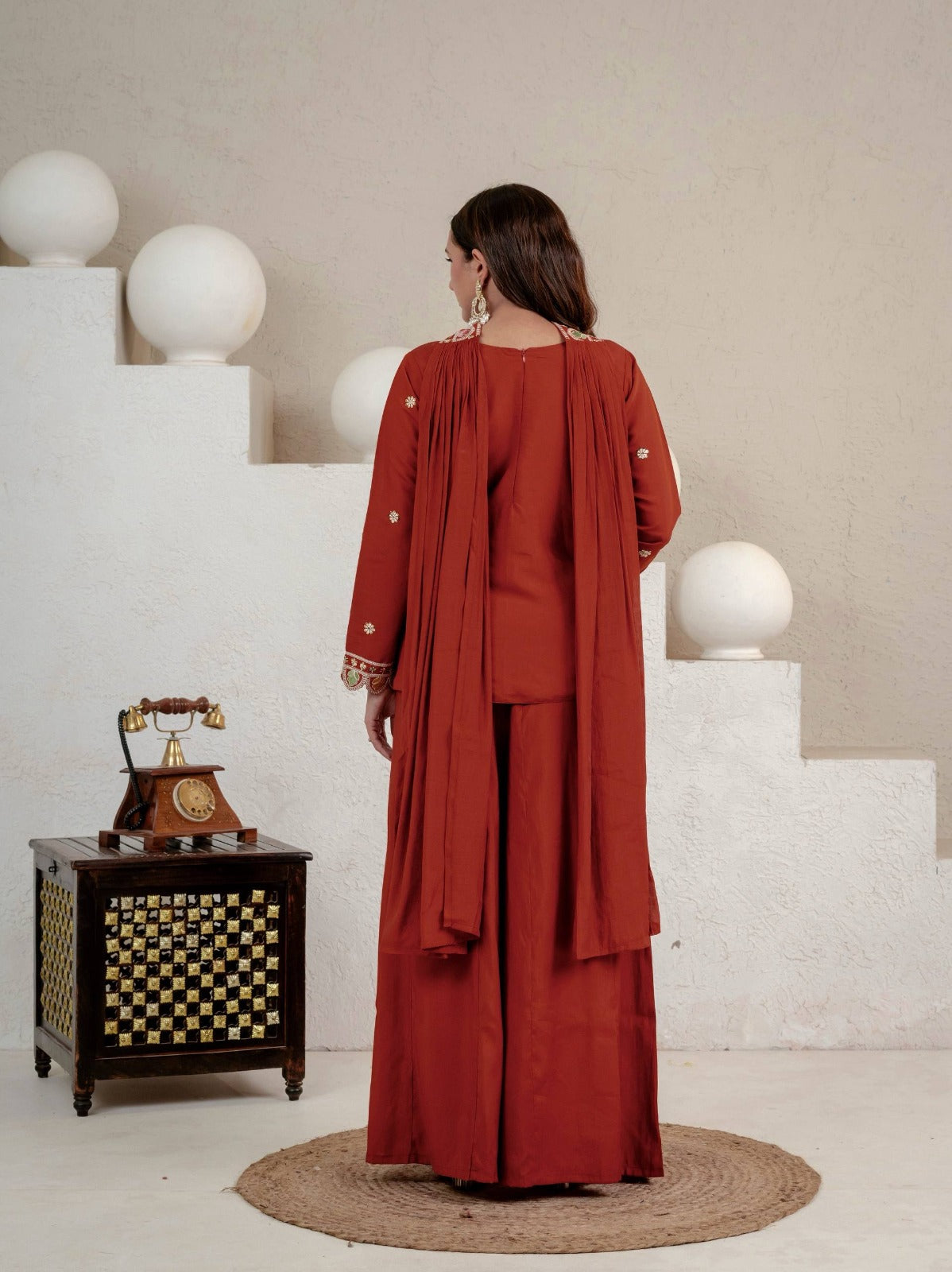 Designer Ready-to-Wear Roman Silk Sharara Set with Sequence Work