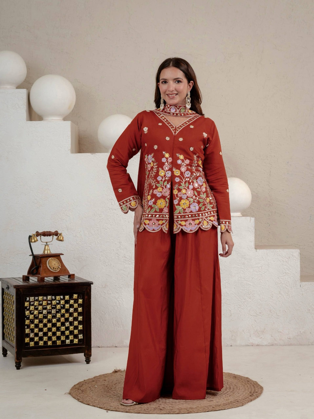 Designer Ready-to-Wear Roman Silk Sharara Set with Sequence Work