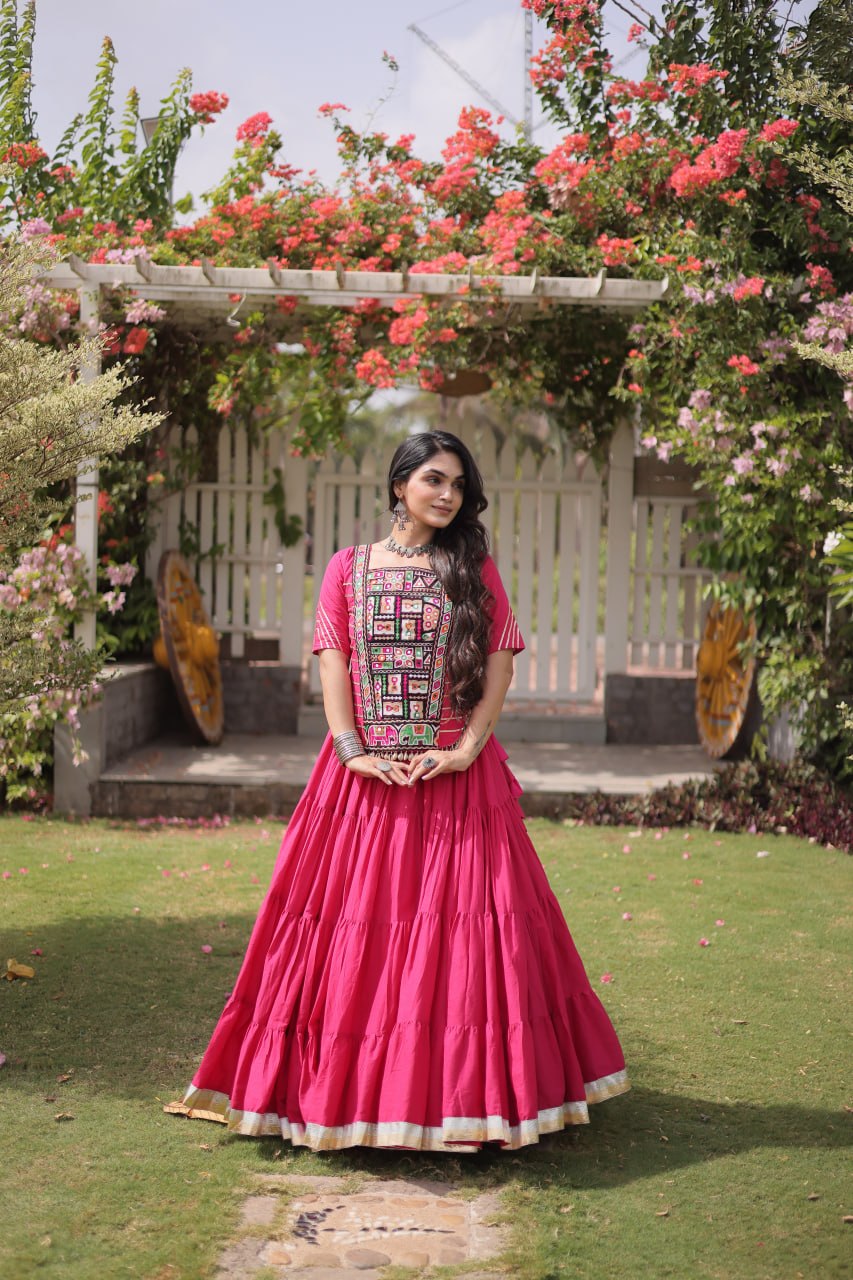 Traditional Navratri Kora Cotton Lehenga with 12 Meter Flair