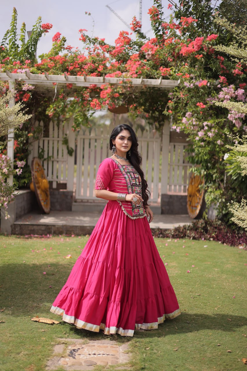 Traditional Navratri Kora Cotton Lehenga with 12 Meter Flair