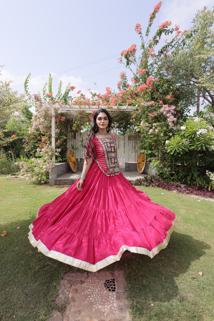 Traditional Navratri Kora Cotton Lehenga with 12 Meter Flair