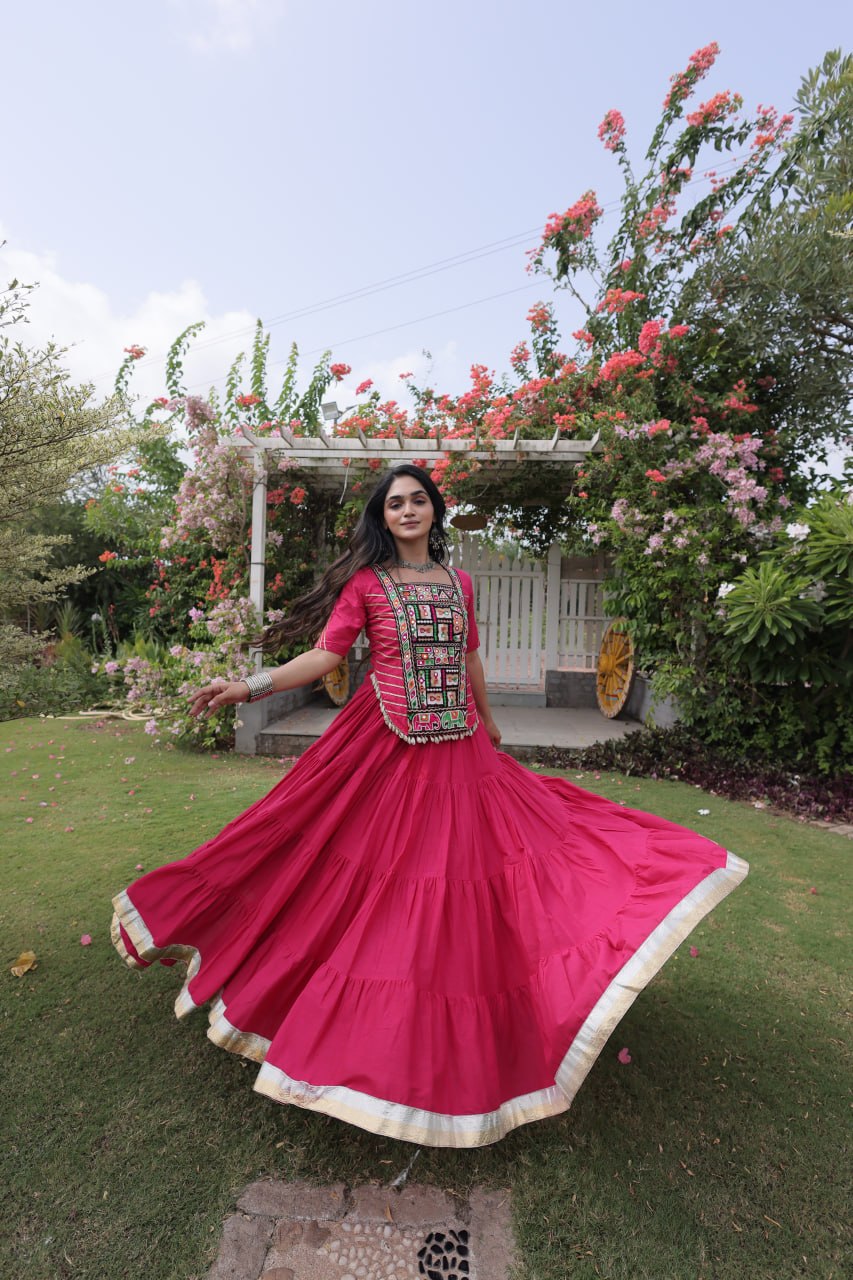 Traditional Navratri Kora Cotton Lehenga with 12 Meter Flair
