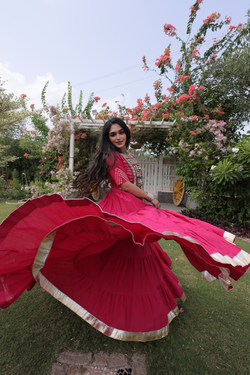 Traditional Navratri Kora Cotton Lehenga with 12 Meter Flair