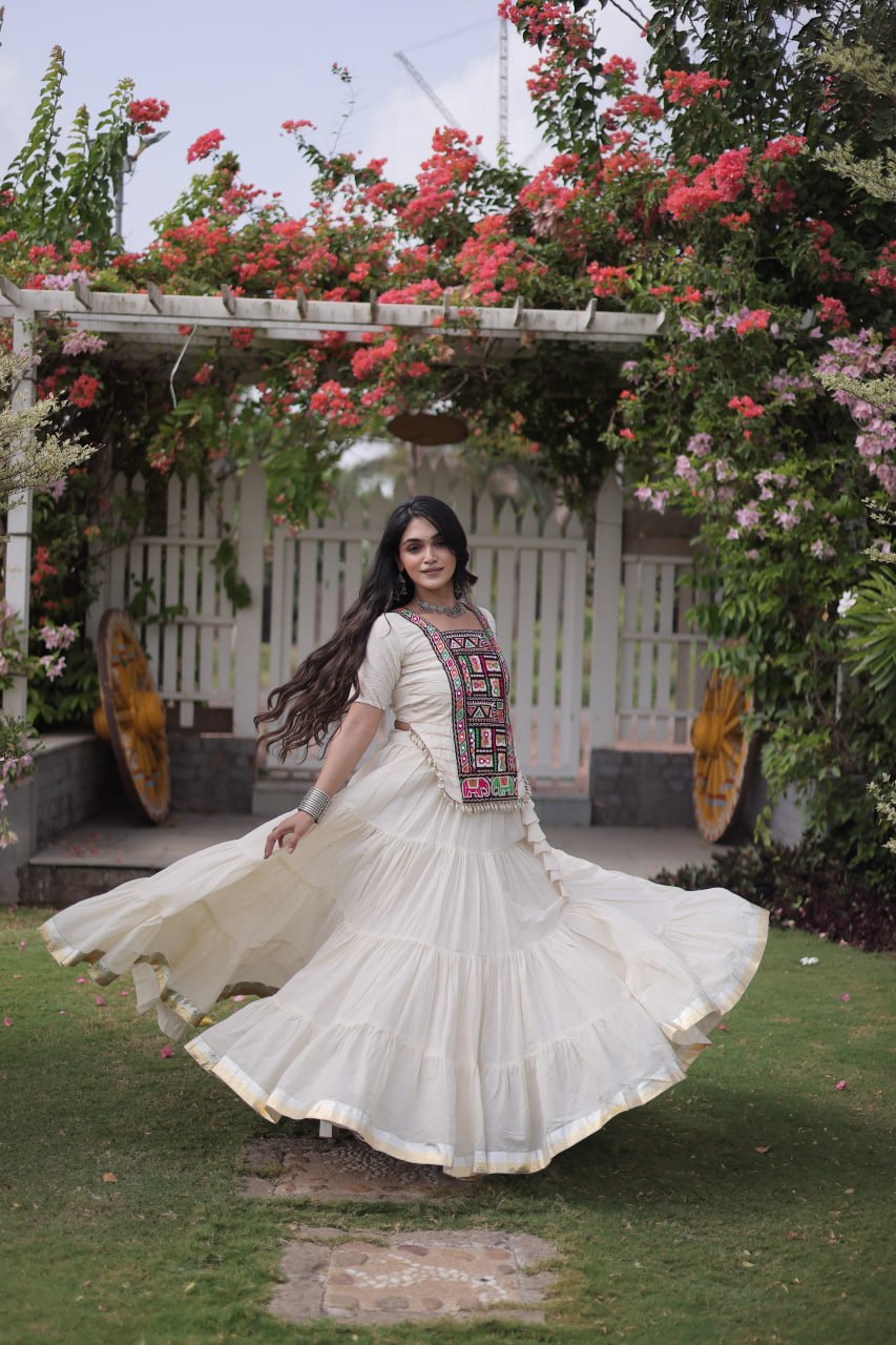 Traditional Navratri Kora Cotton Lehenga with 12 Meter Flair