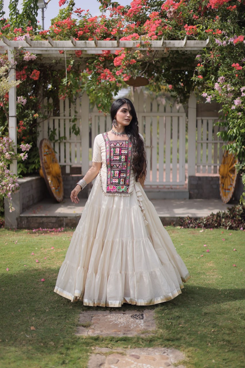 Traditional Navratri Kora Cotton Lehenga with 12 Meter Flair
