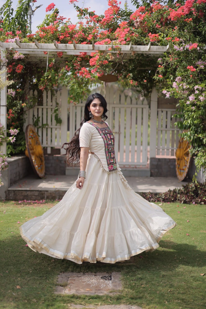 Traditional Navratri Kora Cotton Lehenga with 12 Meter Flair