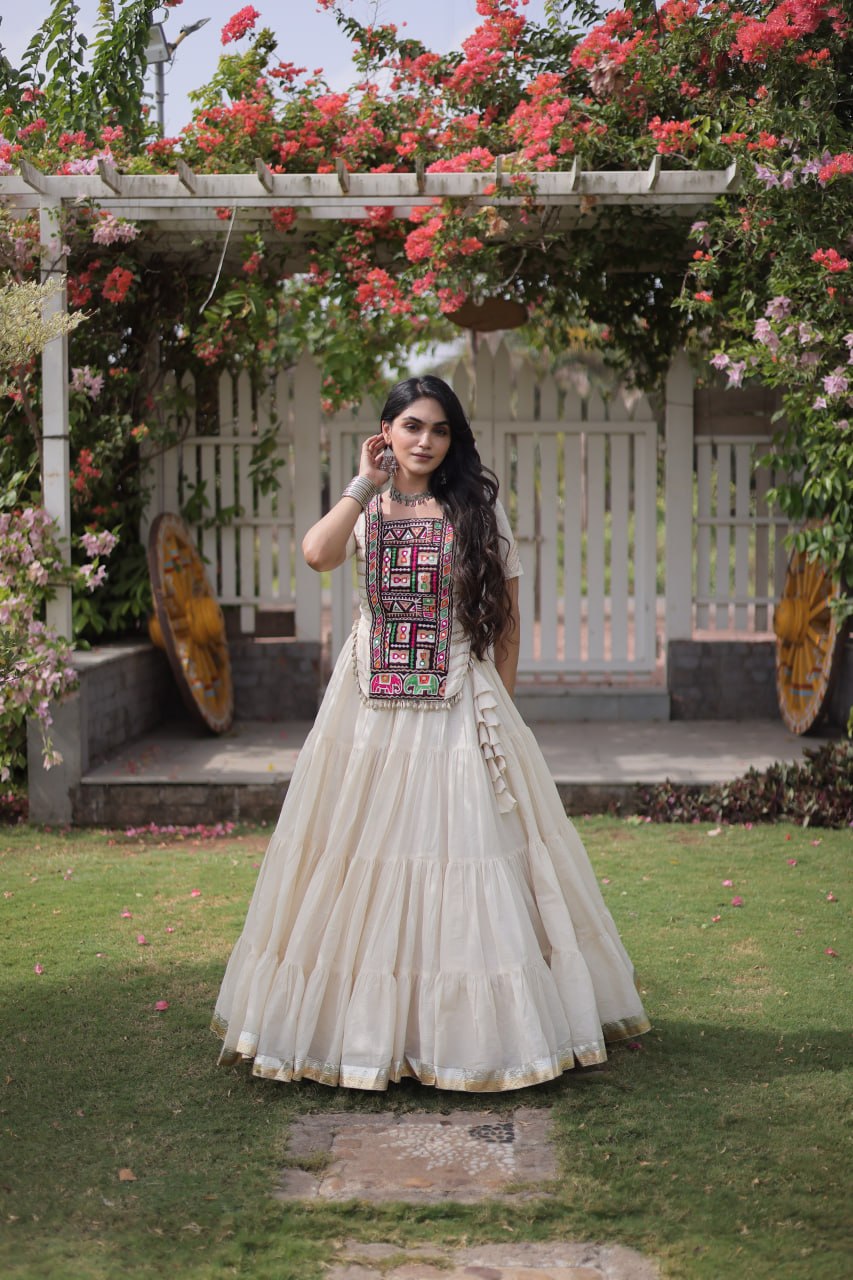 Traditional Navratri Kora Cotton Lehenga with 12 Meter Flair