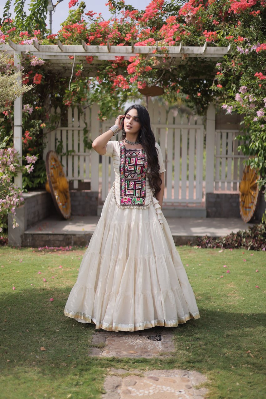 Traditional Navratri Kora Cotton Lehenga with 12 Meter Flair