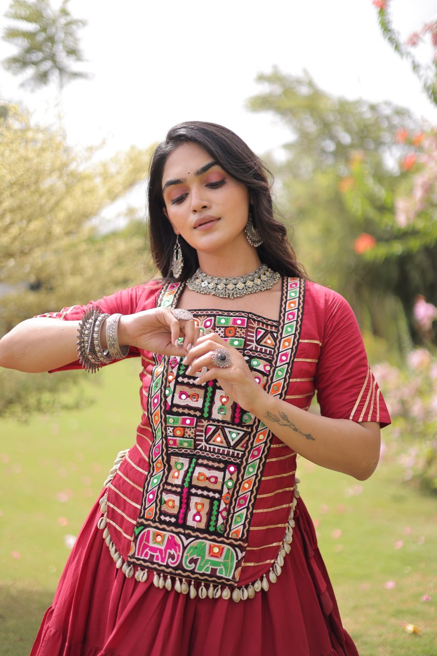 Traditional Navratri Kora Cotton Lehenga with 12 Meter Flair