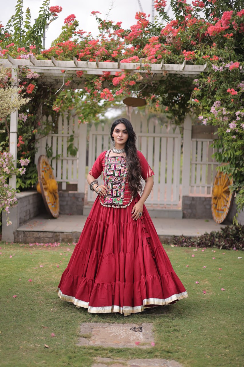 Traditional Navratri Kora Cotton Lehenga with 12 Meter Flair