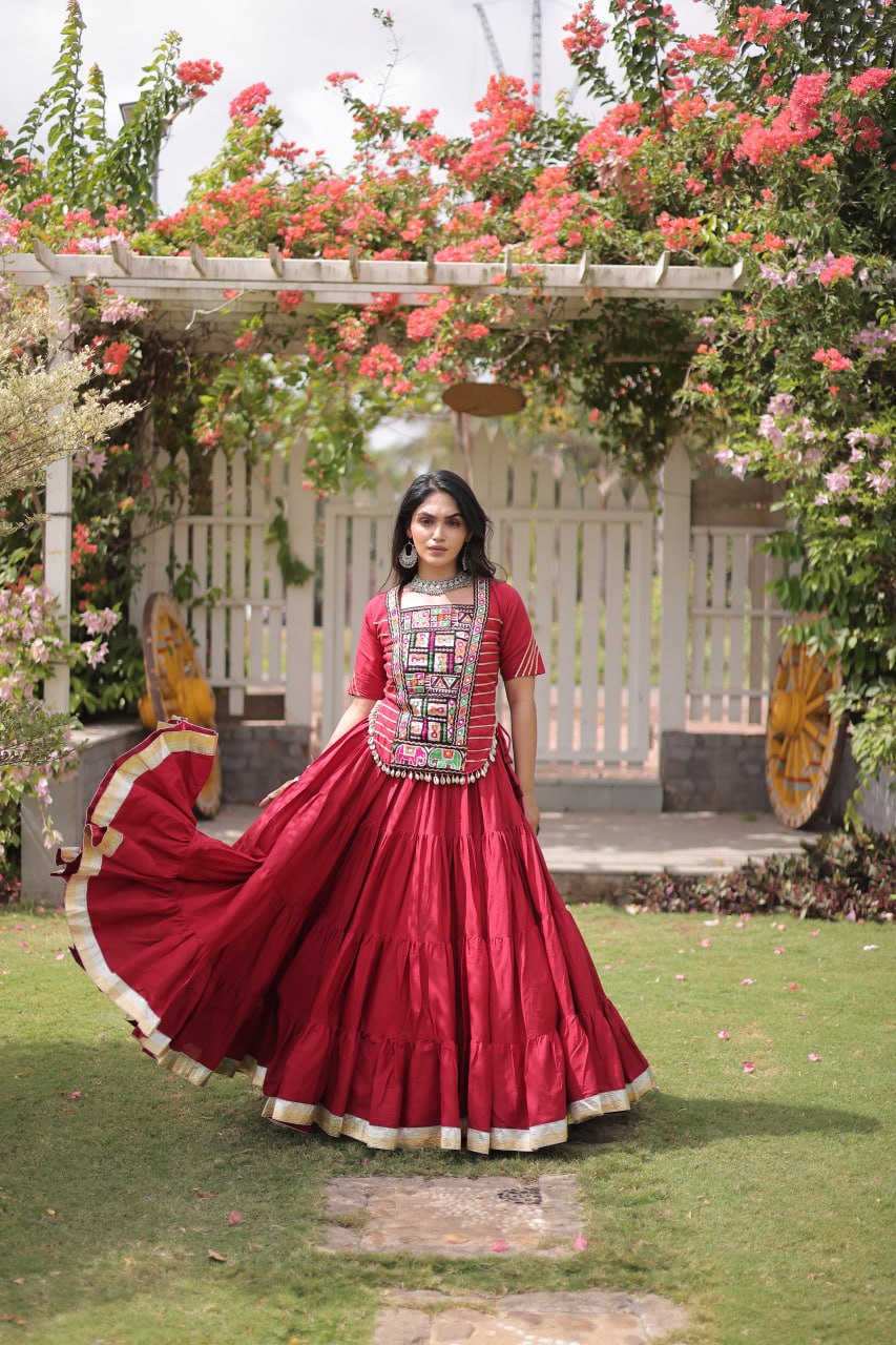 Traditional Navratri Kora Cotton Lehenga with 12 Meter Flair