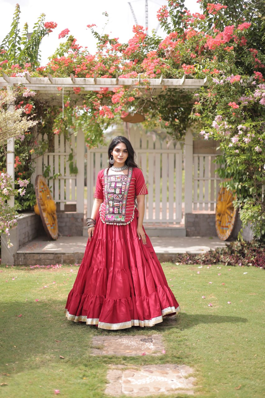 Traditional Navratri Kora Cotton Lehenga with 12 Meter Flair