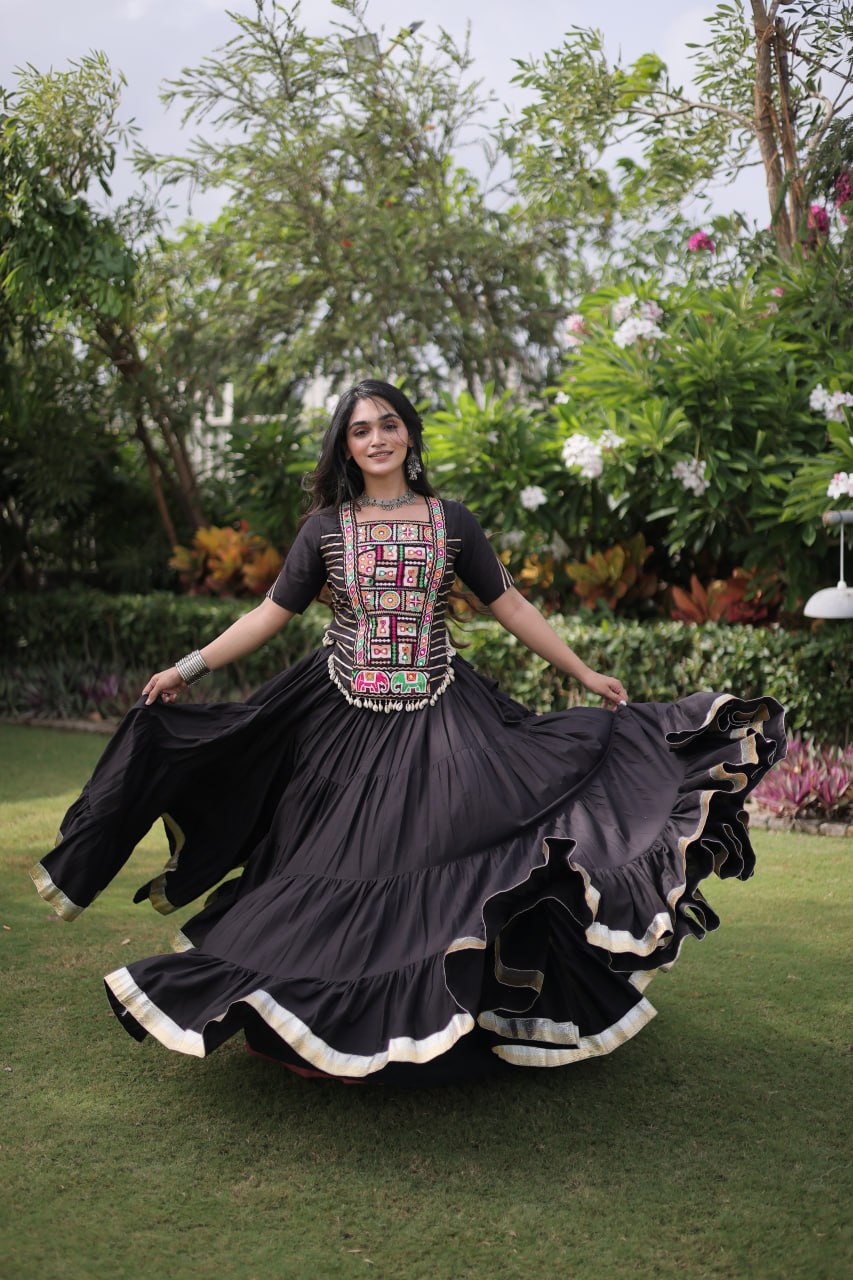 Traditional Navratri Kora Cotton Lehenga with 12 Meter Flair