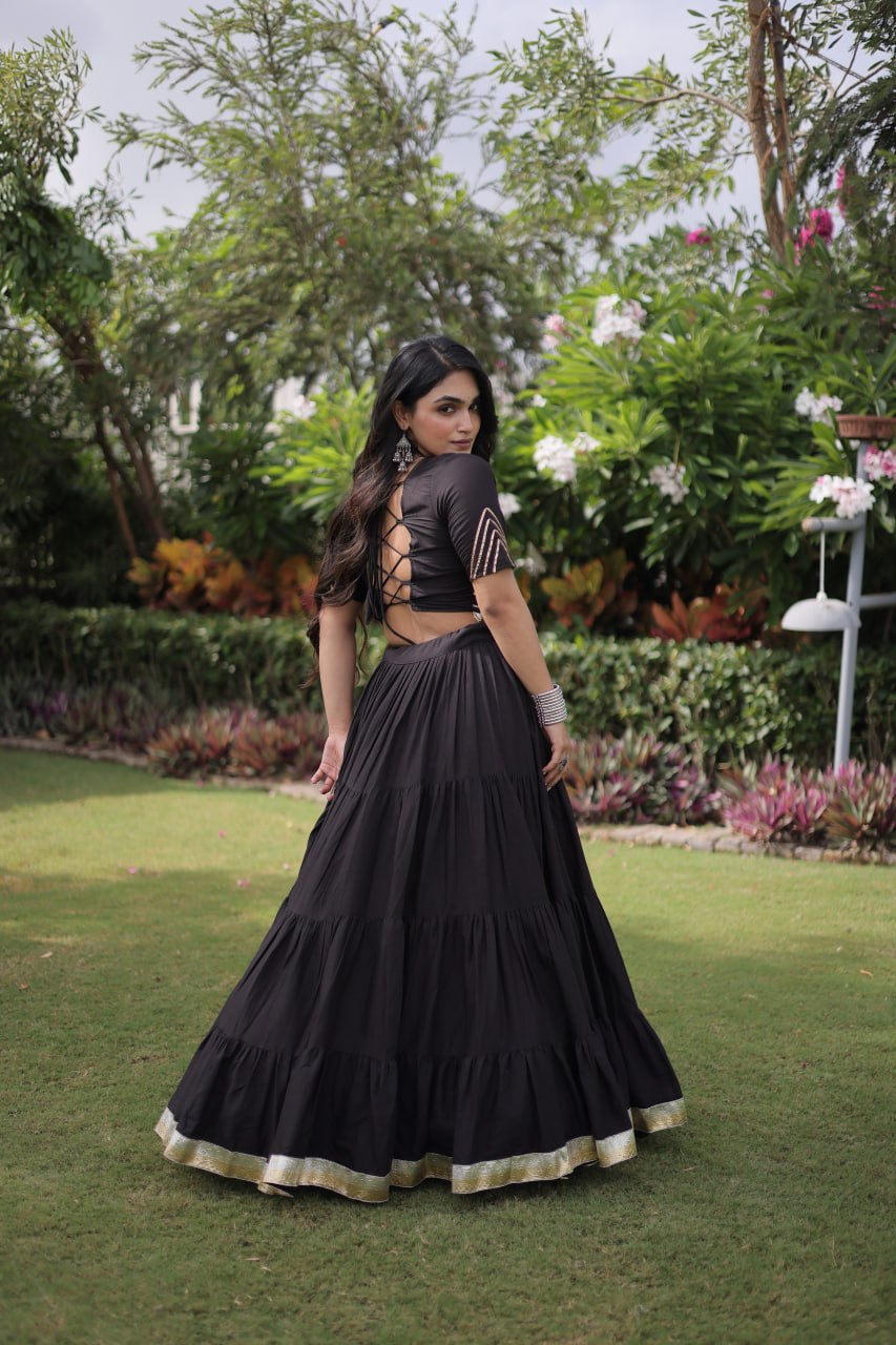 Traditional Navratri Kora Cotton Lehenga with 12 Meter Flair