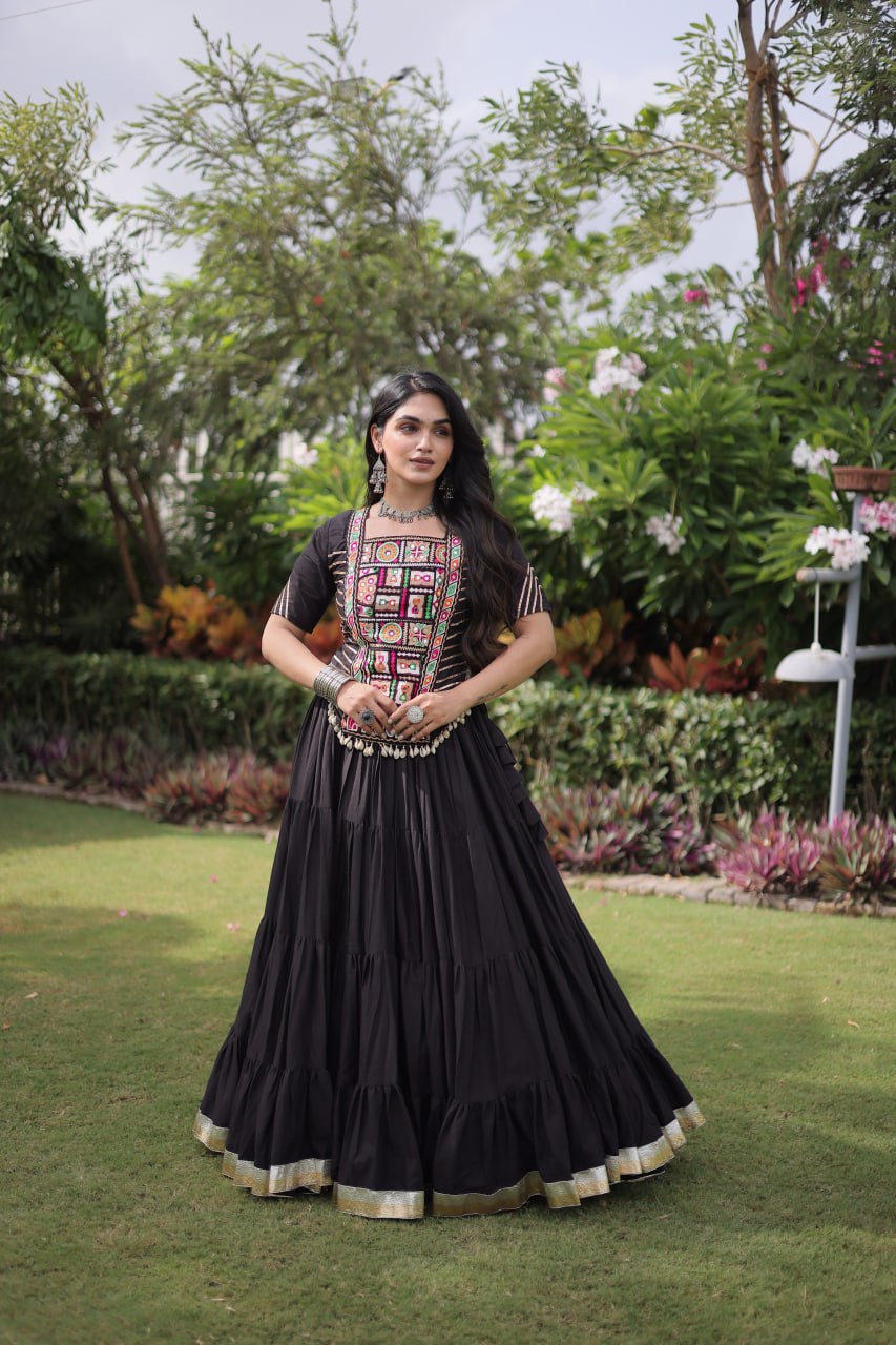 Traditional Navratri Kora Cotton Lehenga with 12 Meter Flair