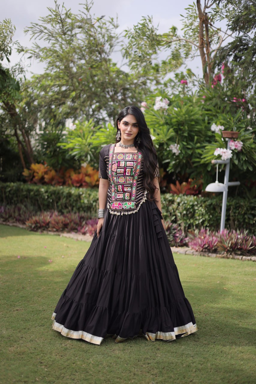 Traditional Navratri Kora Cotton Lehenga with 12 Meter Flair
