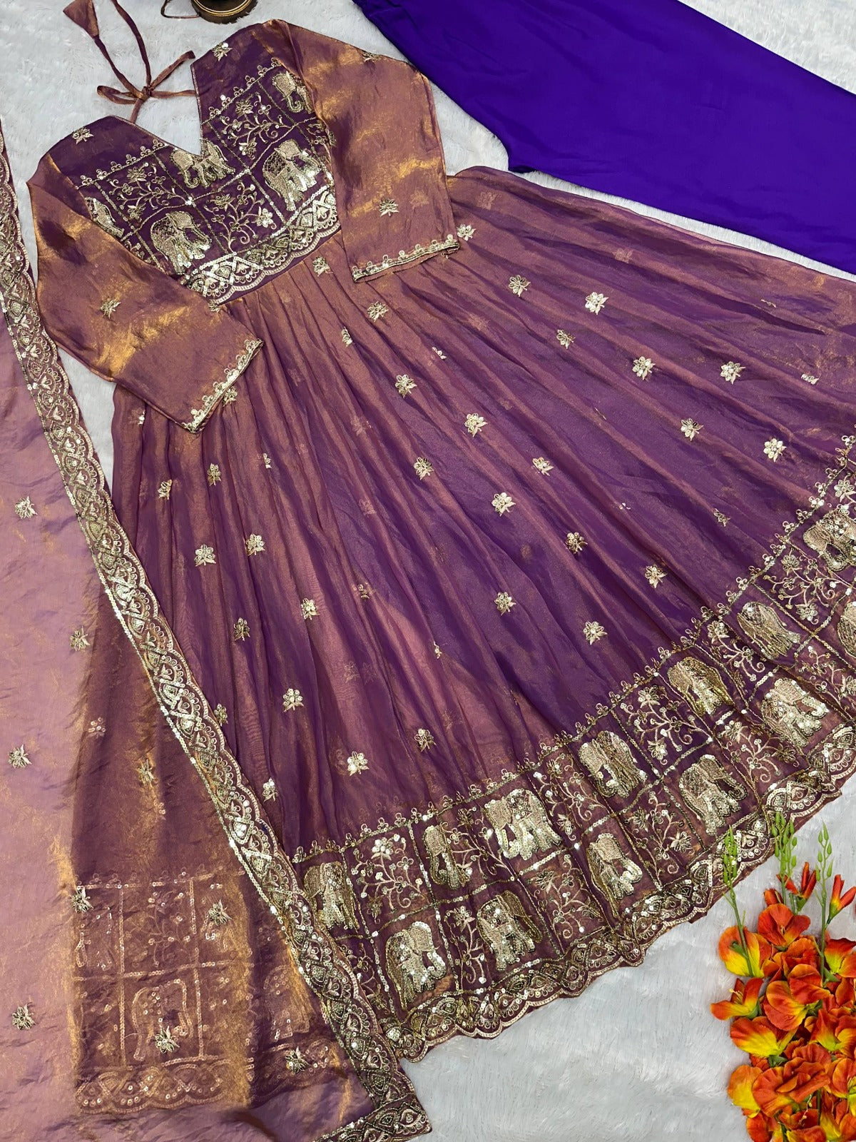 Designer Trendy Silk Gown with Heavy Embroidery & Cut Work Dupatta
