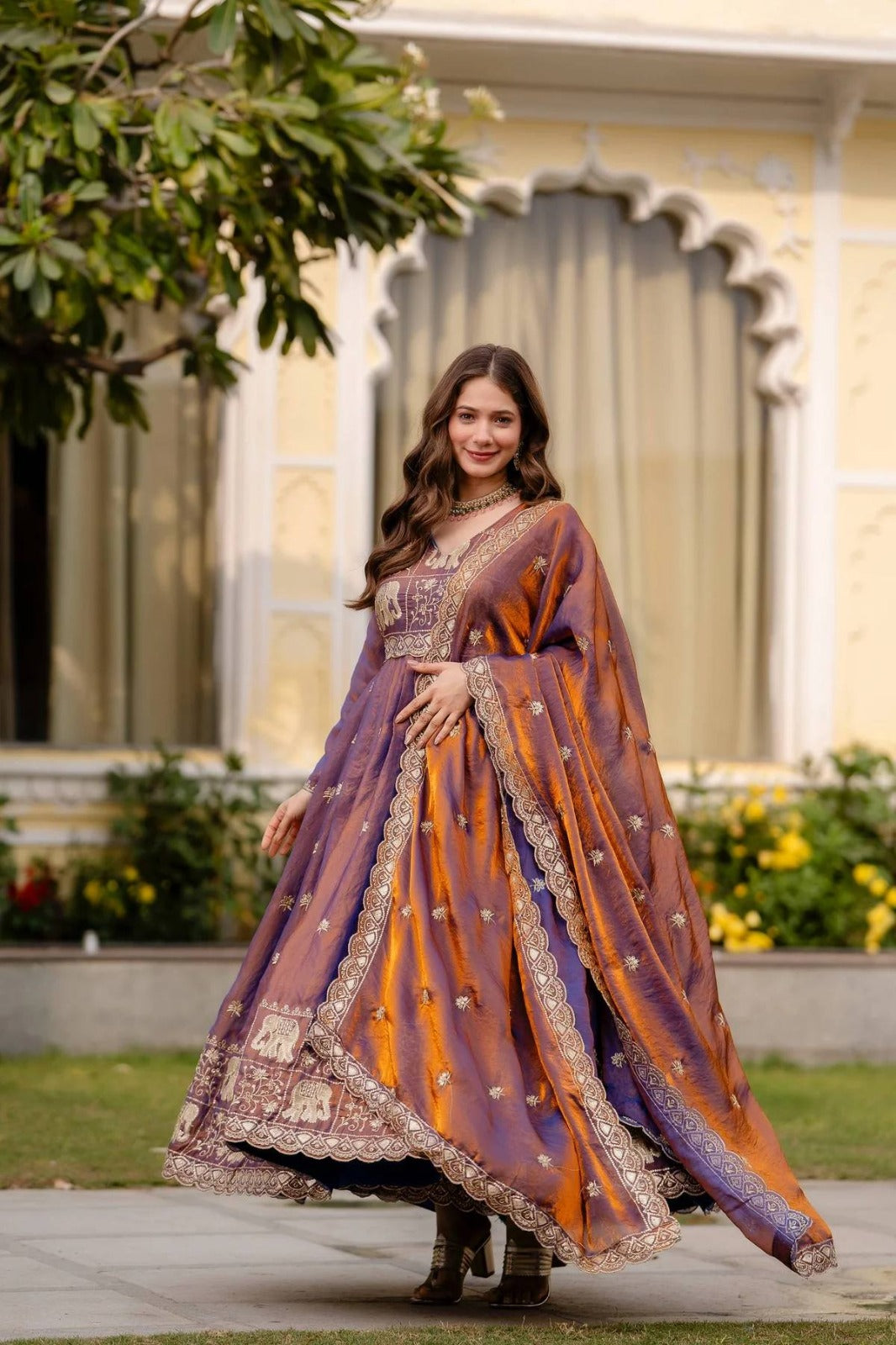 Designer Trendy Silk Gown with Heavy Embroidery & Cut Work Dupatta