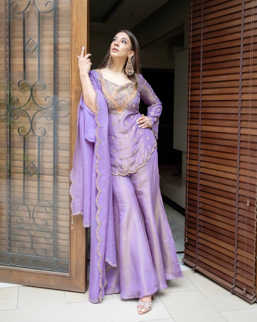 Premium Heavy Simar Silk Kurti Palazzo Set with Embroidery Work