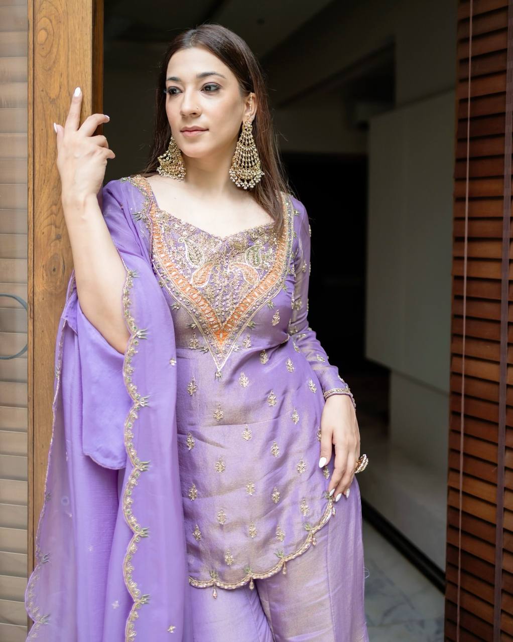 Premium Heavy Simar Silk Kurti Palazzo Set with Embroidery Work