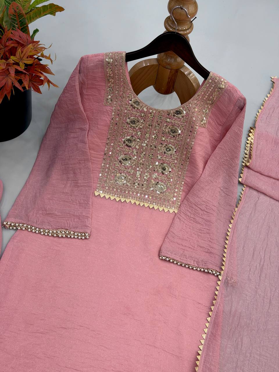 Premium Heavy Crunchy Silk Embroidered Kurta Farshi Set