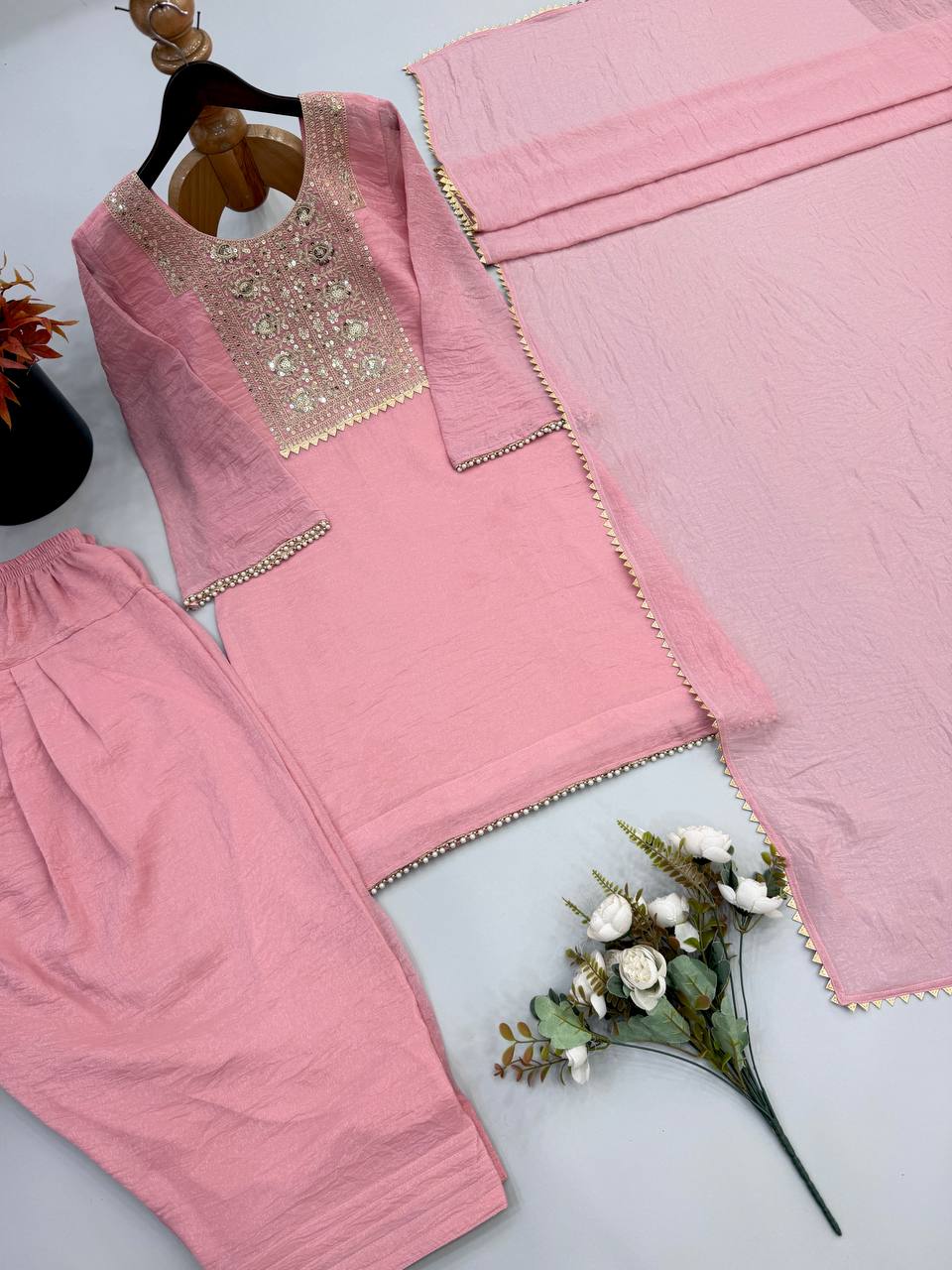 Premium Heavy Crunchy Silk Embroidered Kurta Farshi Set