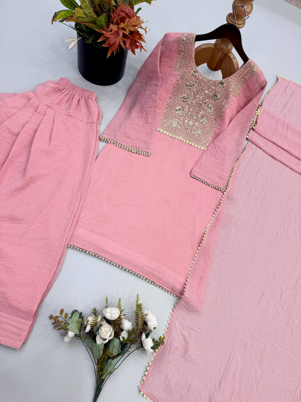 Premium Heavy Crunchy Silk Embroidered Kurta Farshi Set