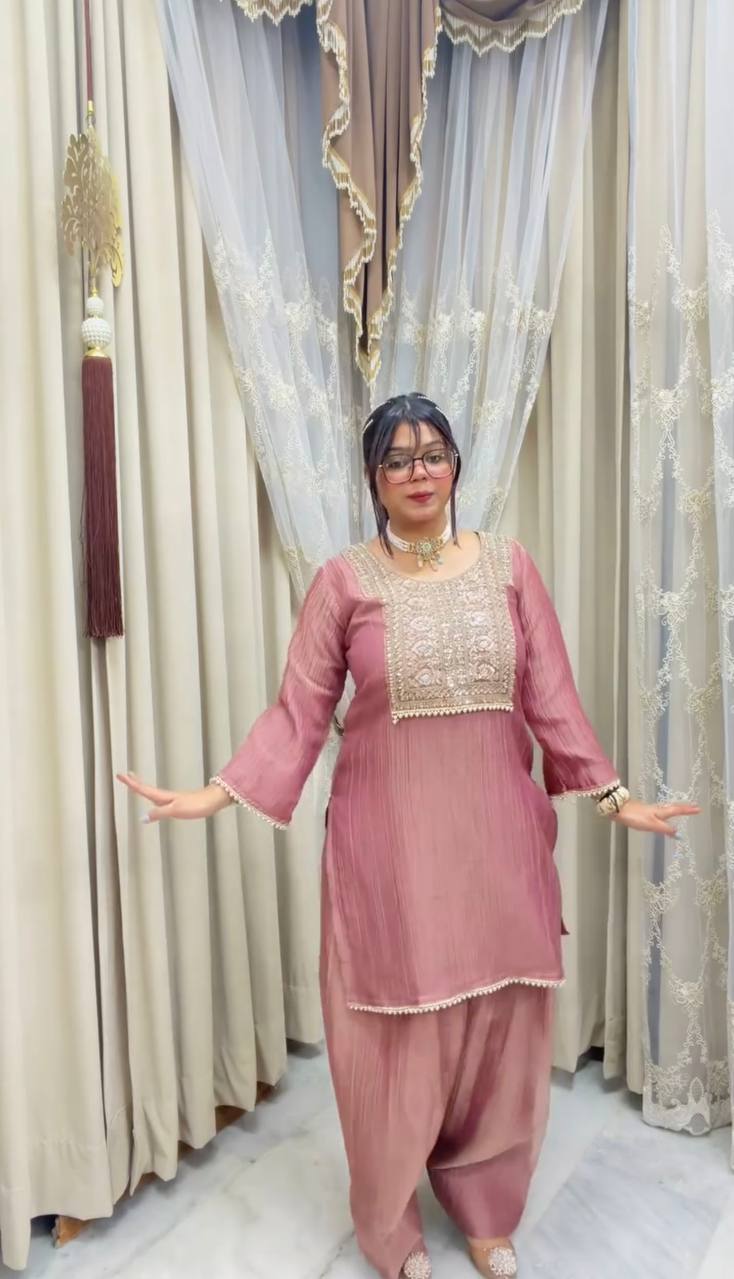 Premium Heavy Crunchy Silk Embroidered Kurta Farshi Set