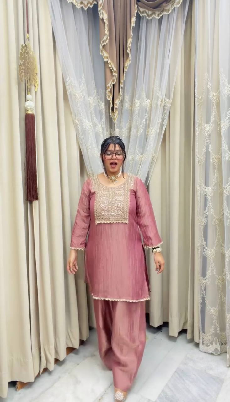 Premium Heavy Crunchy Silk Embroidered Kurta Farshi Set