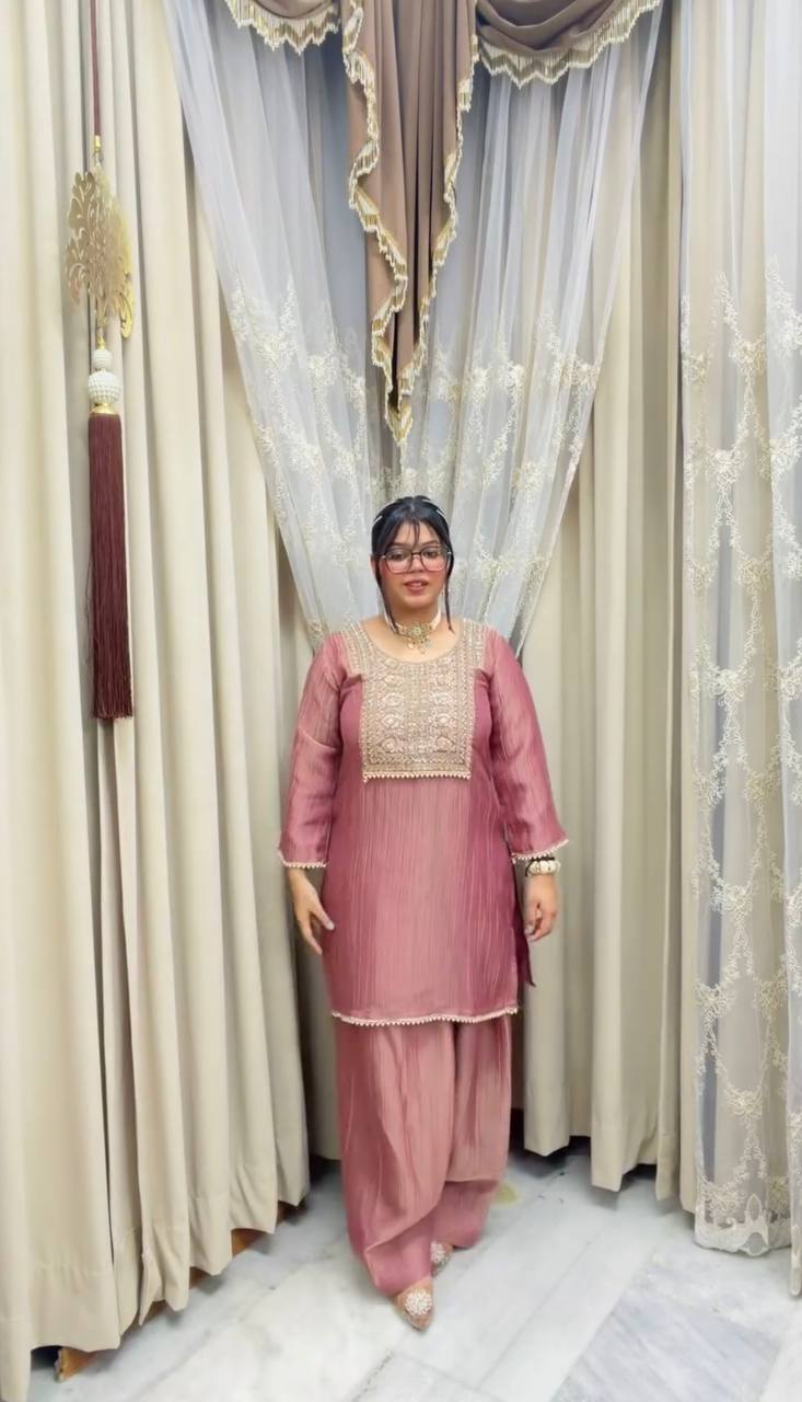 Premium Heavy Crunchy Silk Embroidered Kurta Farshi Set