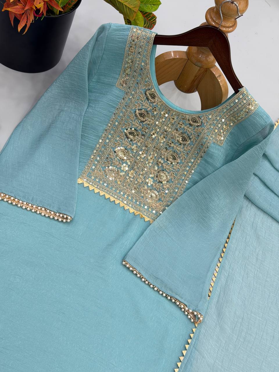 Premium Heavy Crunchy Silk Embroidered Kurta Farshi Set
