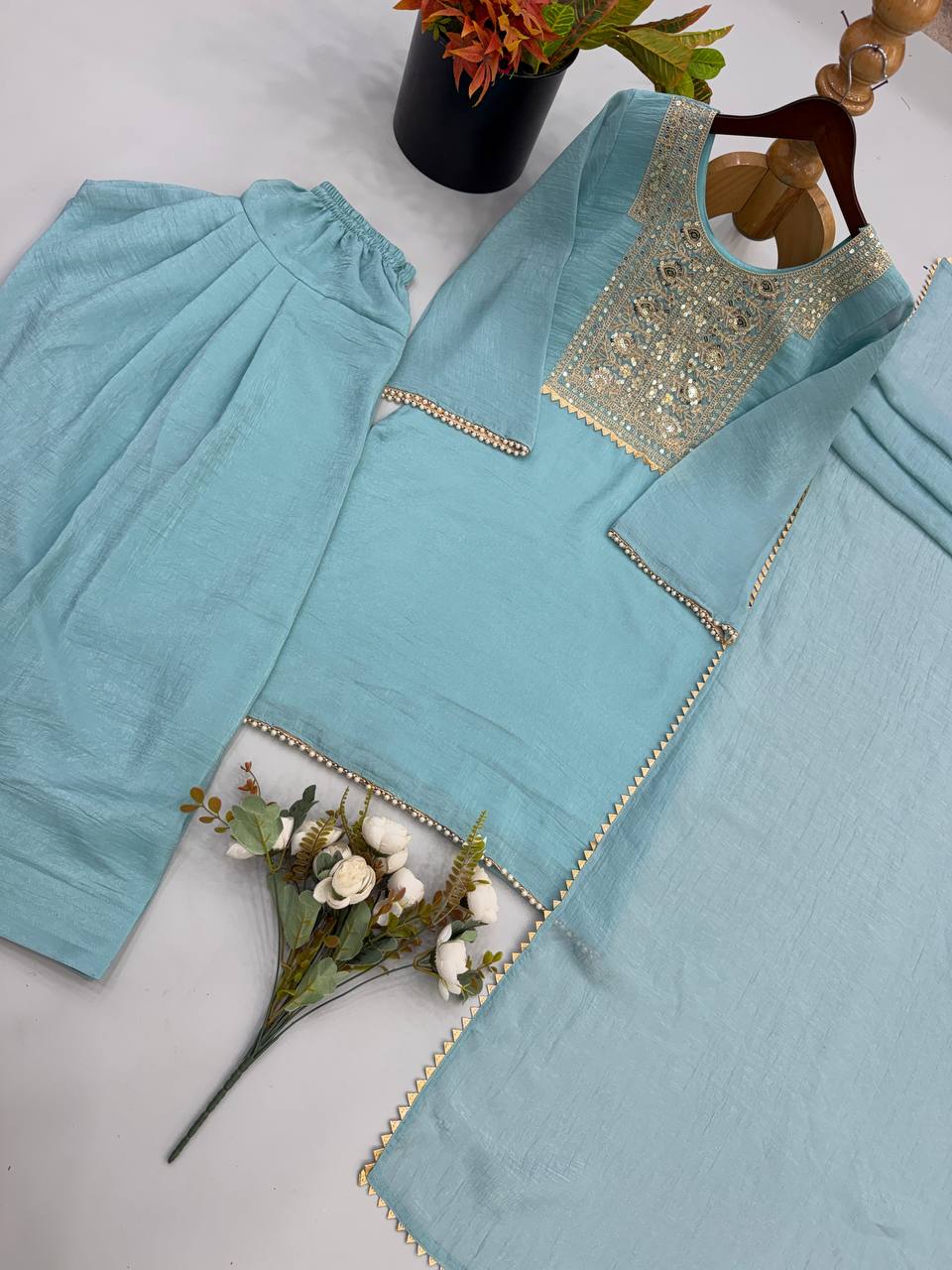 Premium Heavy Crunchy Silk Embroidered Kurta Farshi Set
