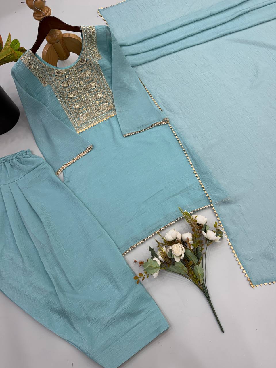 Premium Heavy Crunchy Silk Embroidered Kurta Farshi Set