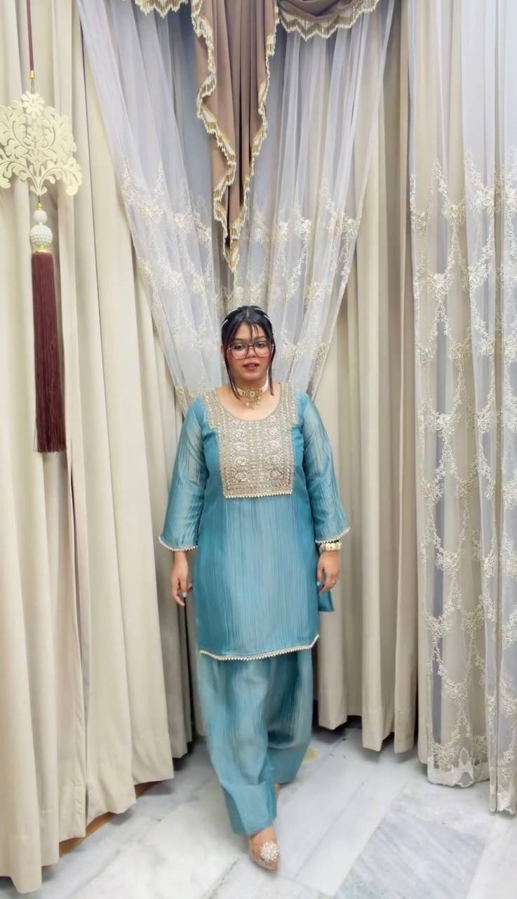Premium Heavy Crunchy Silk Embroidered Kurta Farshi Set