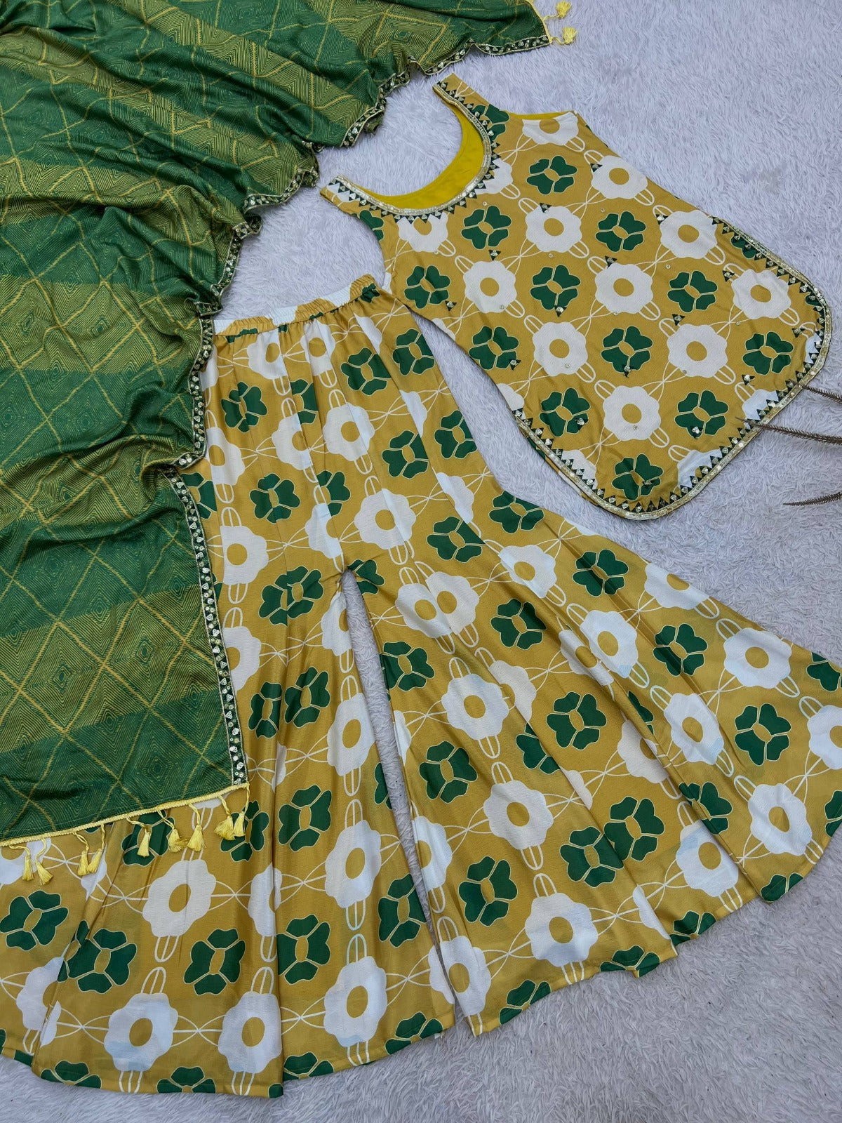 Premium Chinon Silk Digital Print Palazzo Suit for Festive Wear