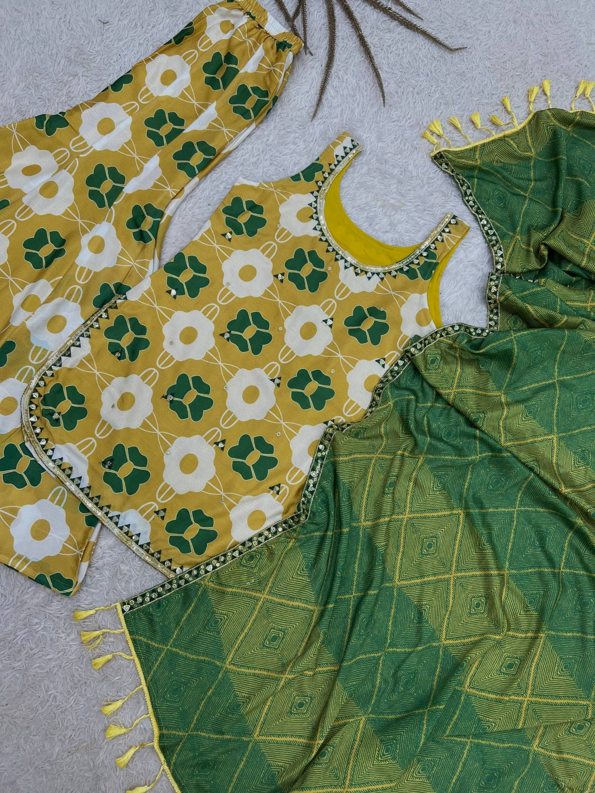 Premium Chinon Silk Digital Print Palazzo Suit for Festive Wear