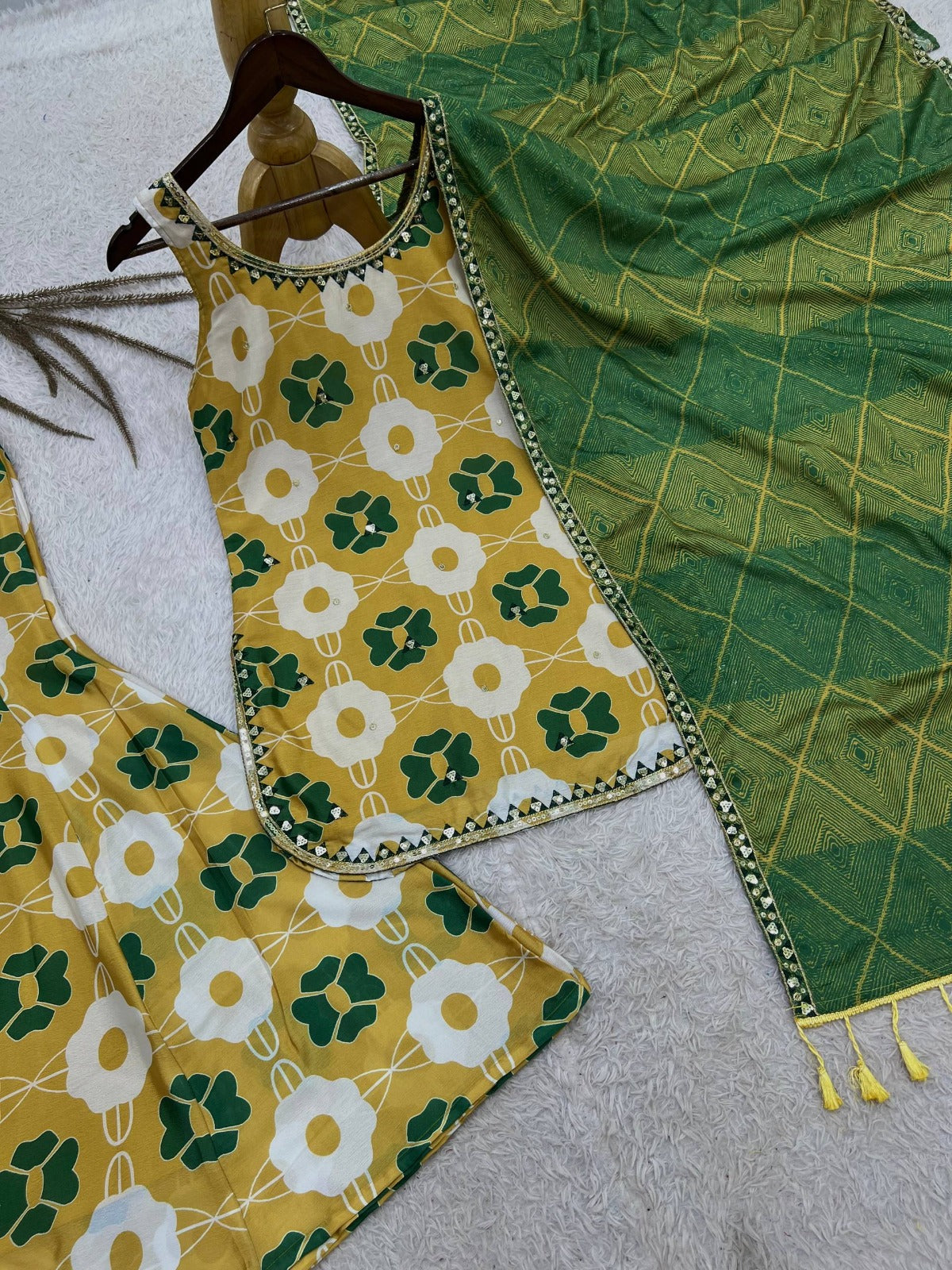 Premium Chinon Silk Digital Print Palazzo Suit for Festive Wear