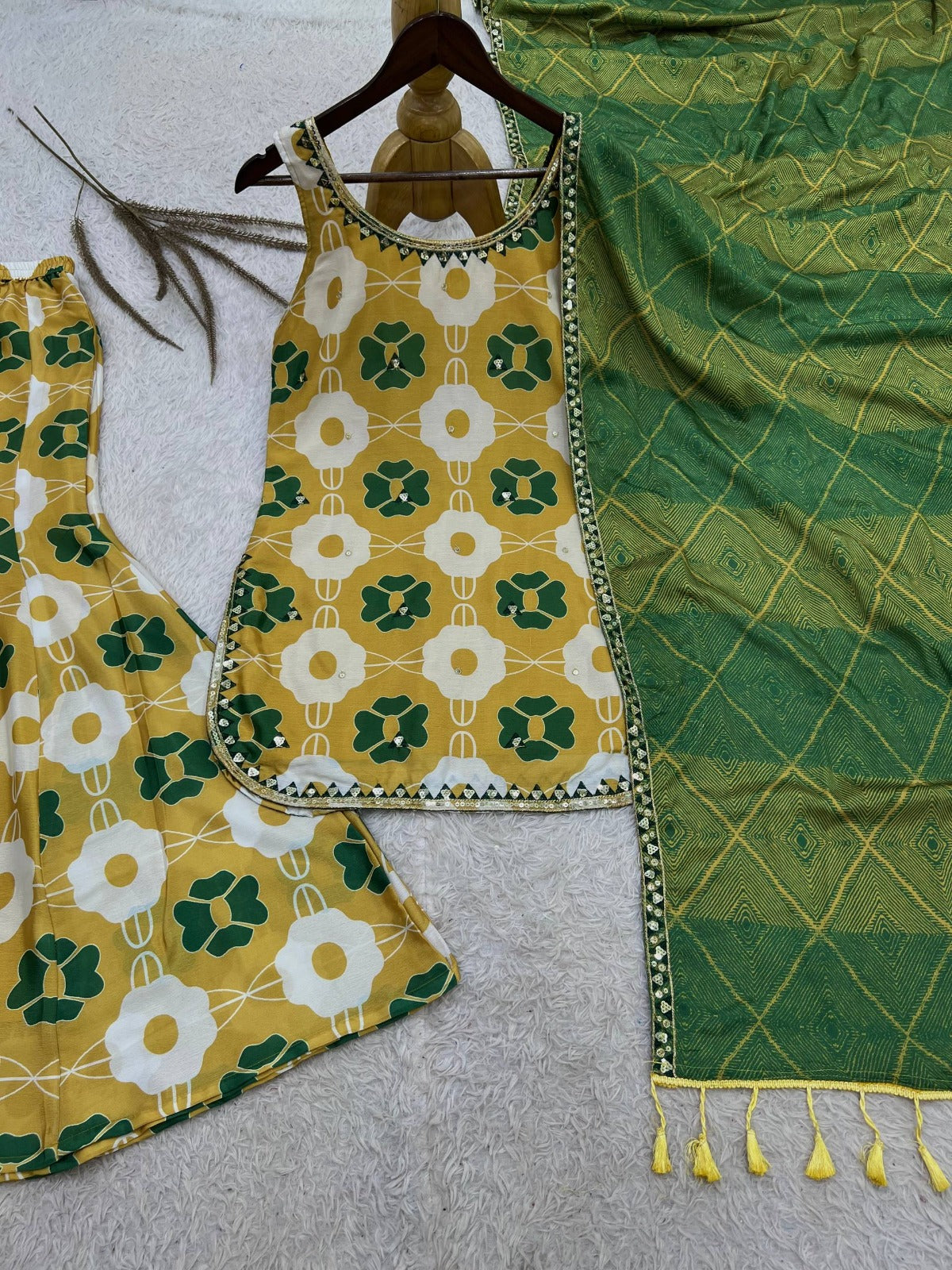 Premium Chinon Silk Digital Print Palazzo Suit for Festive Wear
