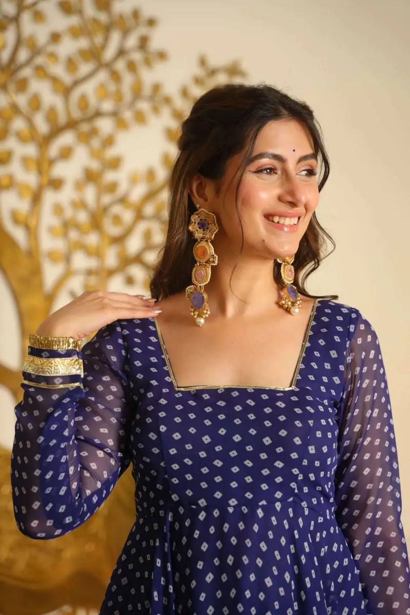 Women's Faux Georgette Anarkali Suit with Gotta Patti Lace Dupatta