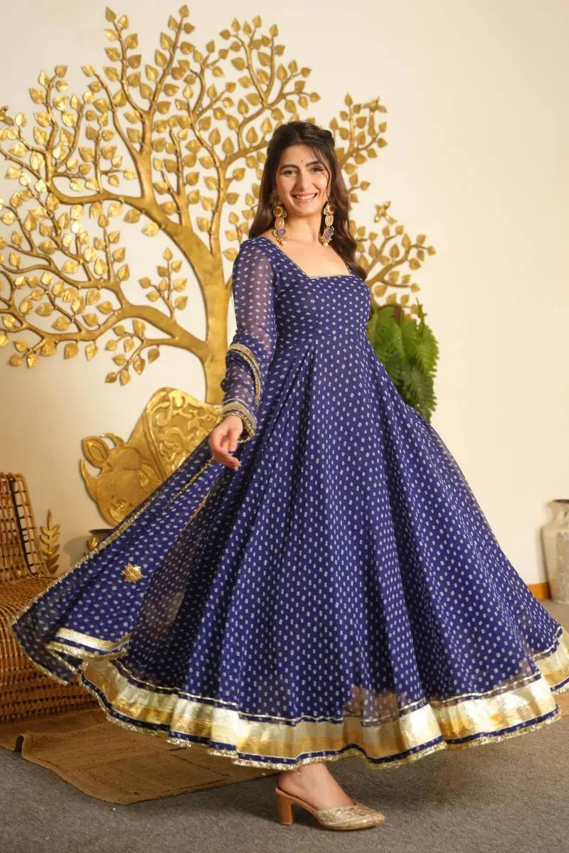 Women's Faux Georgette Anarkali Suit with Gotta Patti Lace Dupatta