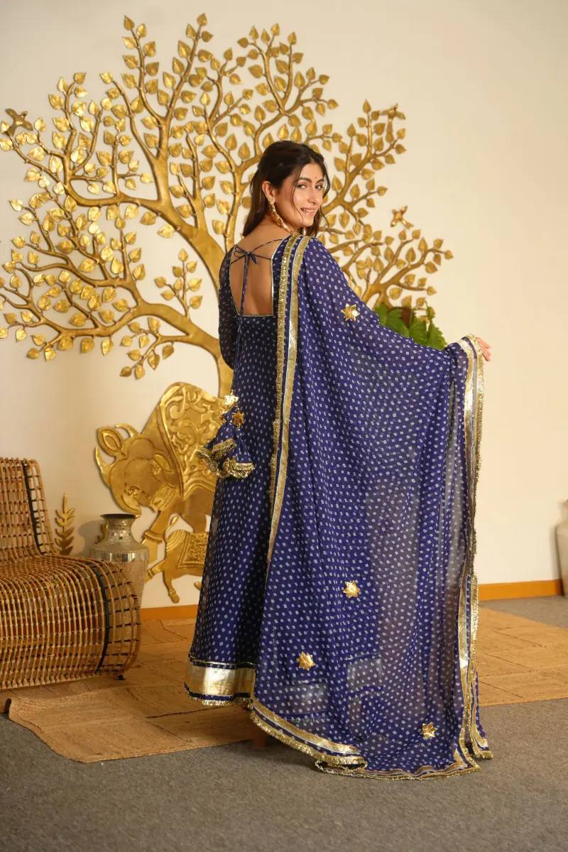 Women's Faux Georgette Anarkali Suit with Gotta Patti Lace Dupatta