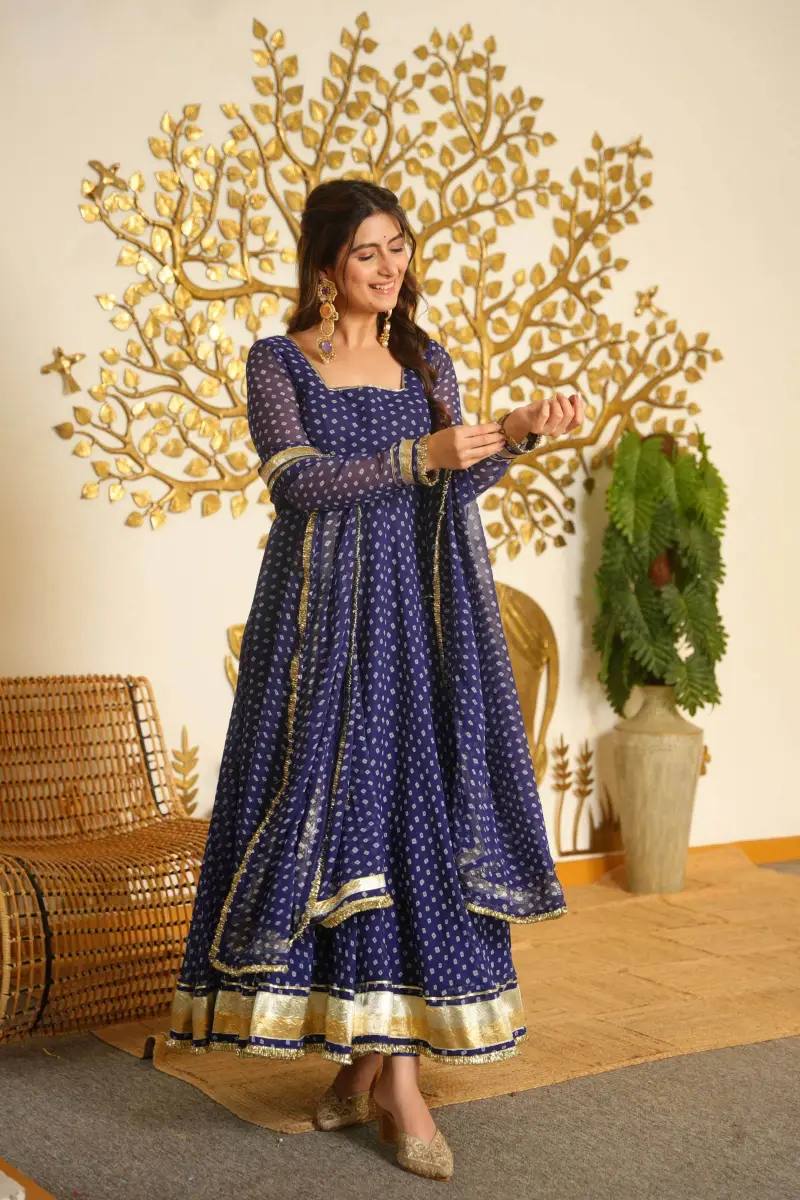 Women's Faux Georgette Anarkali Suit with Gotta Patti Lace Dupatta