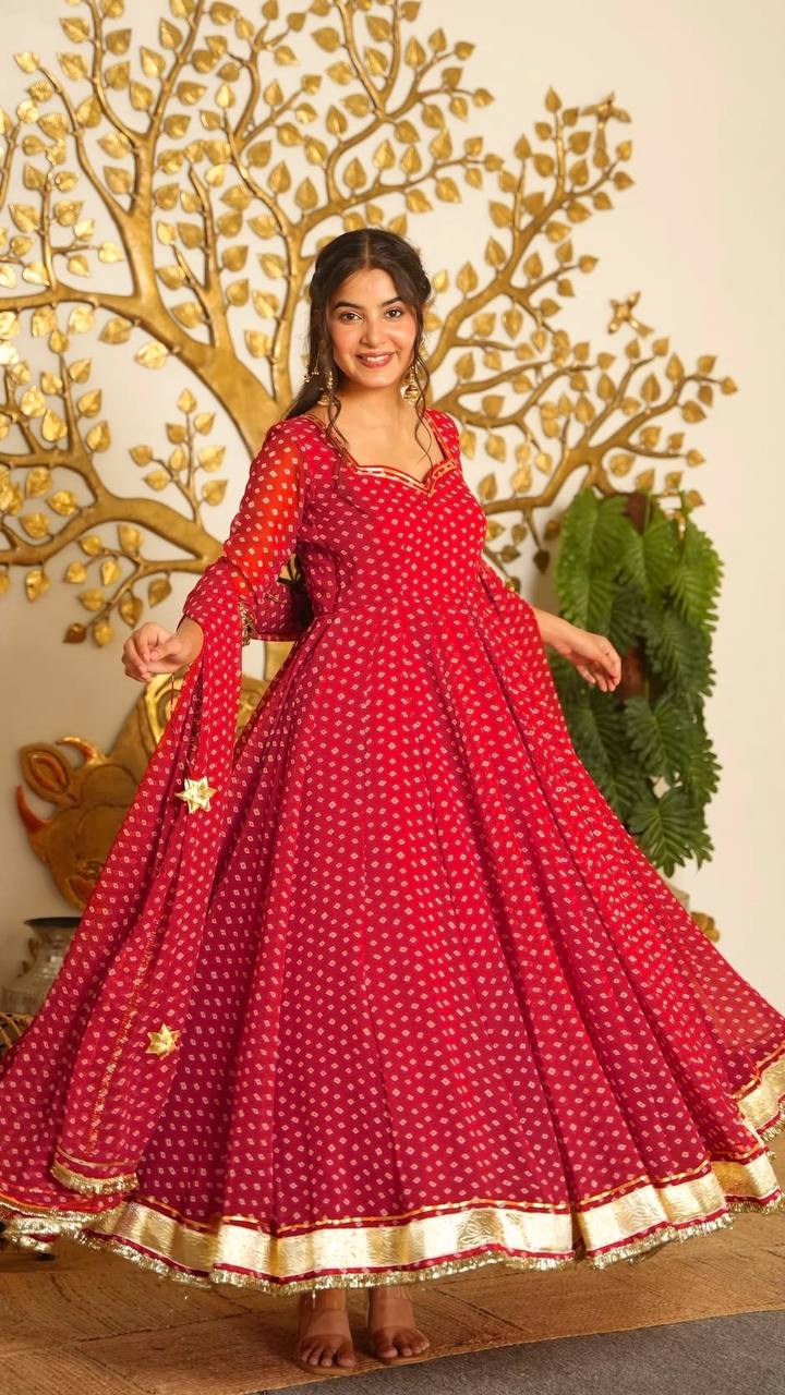 Women's Faux Georgette Anarkali Suit with Gotta Patti Lace Dupatta