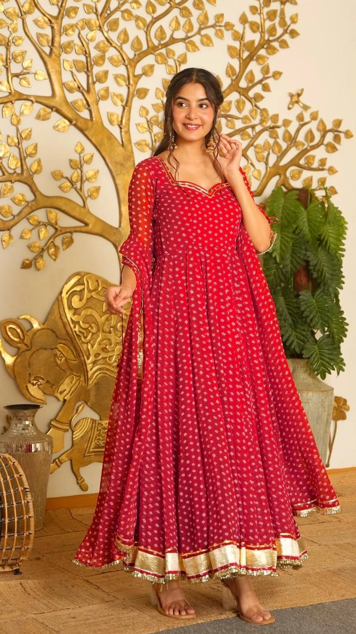 Women's Faux Georgette Anarkali Suit with Gotta Patti Lace Dupatta
