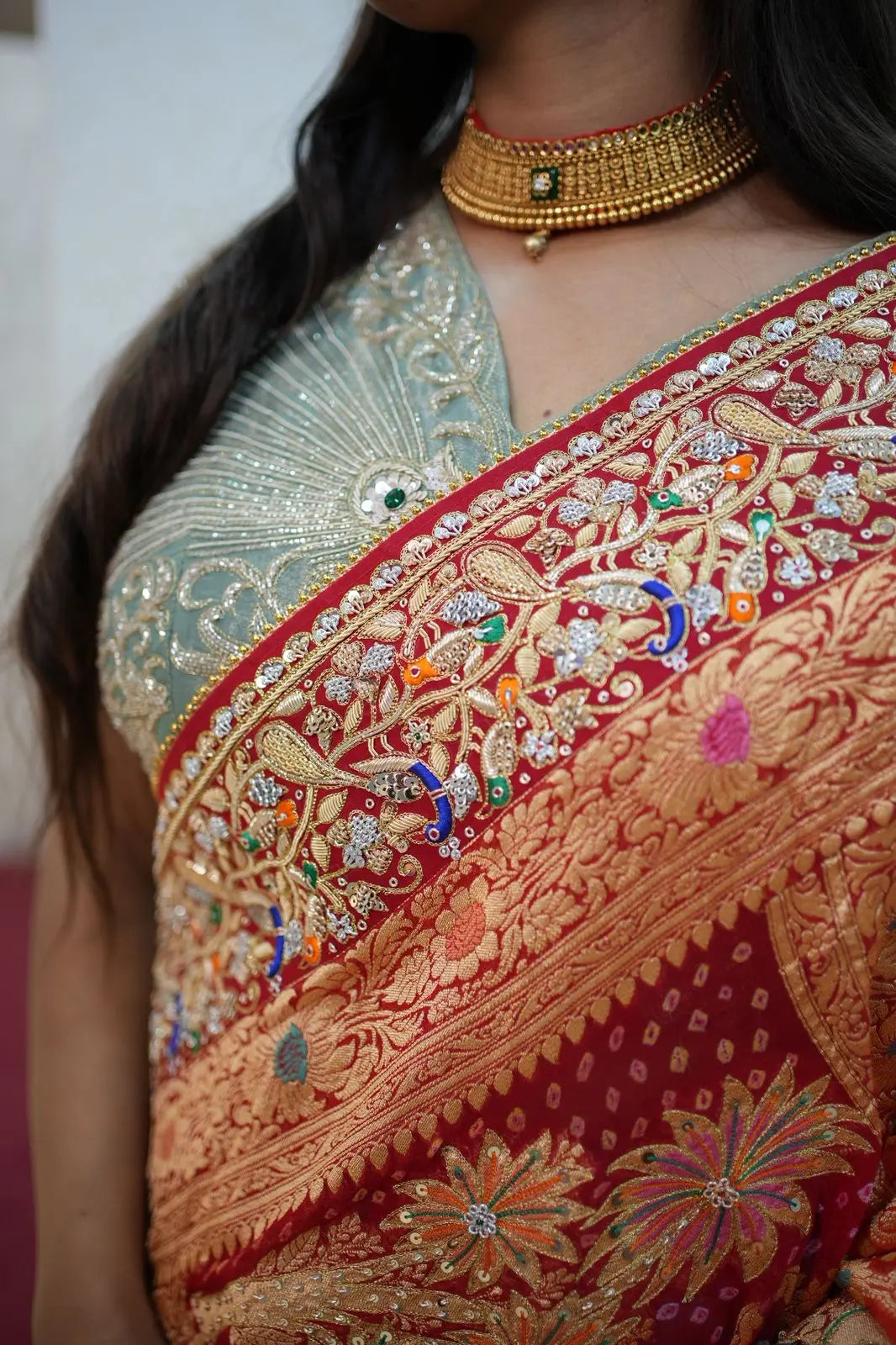 Pila Bandhani Dupatta with Heavy Zari & Embroidery Work