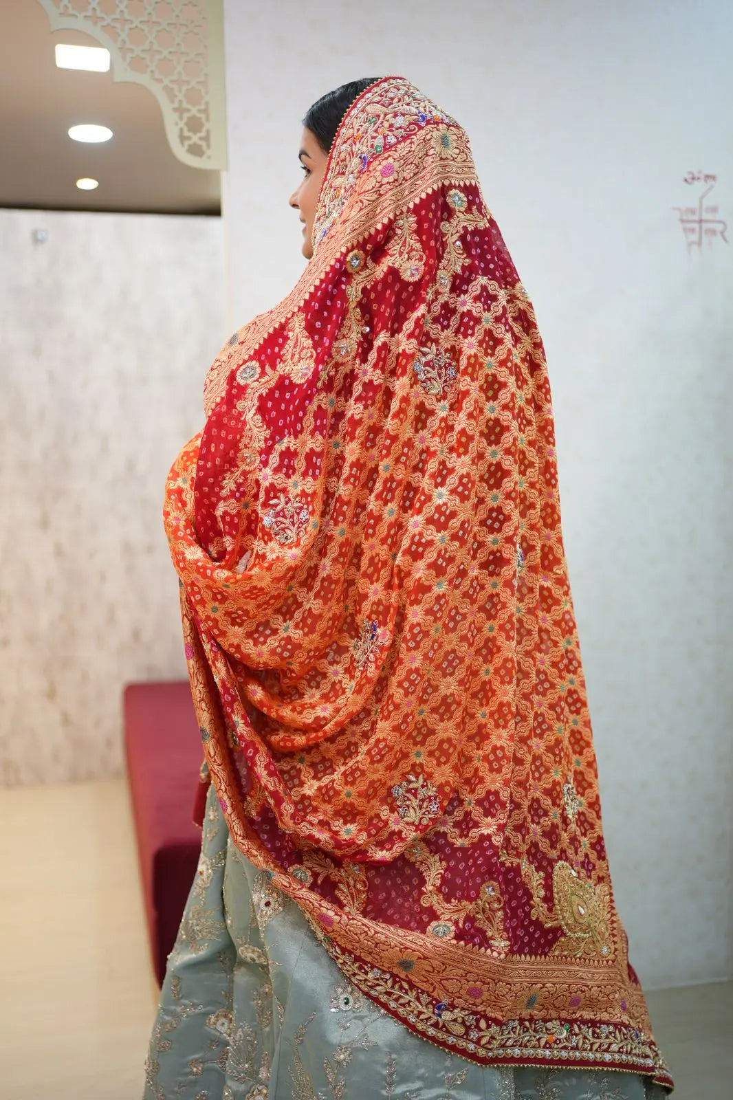 Pila Bandhani Dupatta with Heavy Zari & Embroidery Work