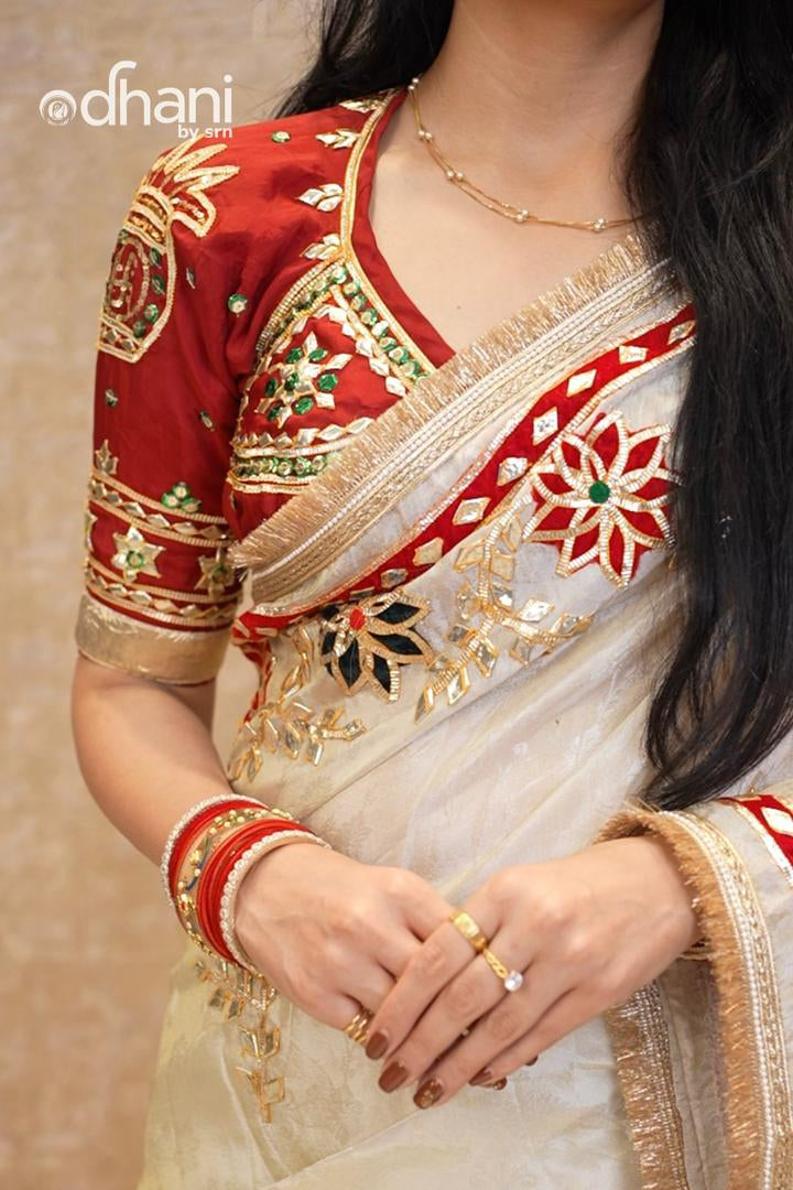 Rajasthani Swastik  Design Traditional Aangi Blouse With Kaccha Gota Patti Work