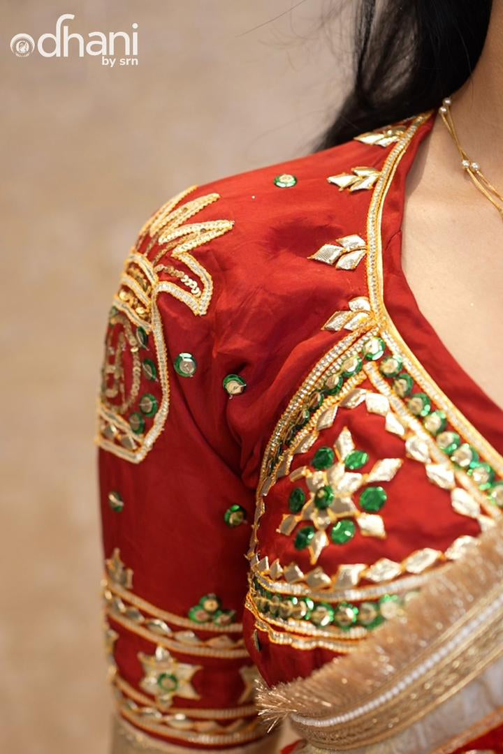 Rajasthani Swastik  Design Traditional Aangi Blouse With Kaccha Gota Patti Work