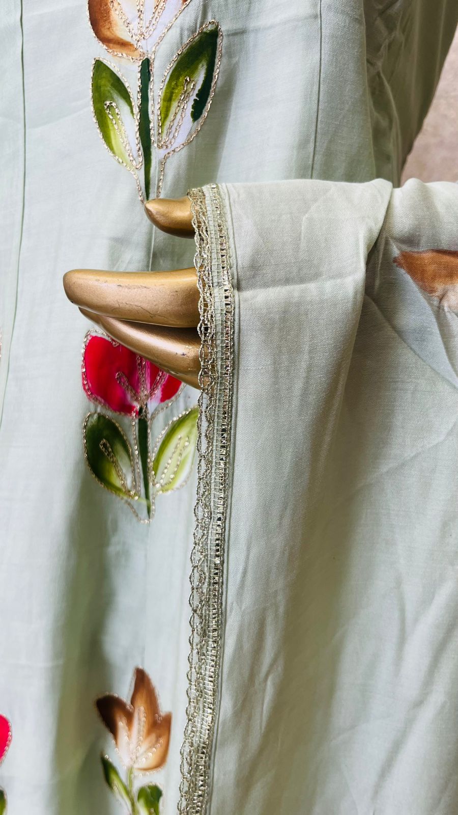 Elegant Floral Printed Kurta Set with Dupatta – Soft Pastel Green Ethnic Wear