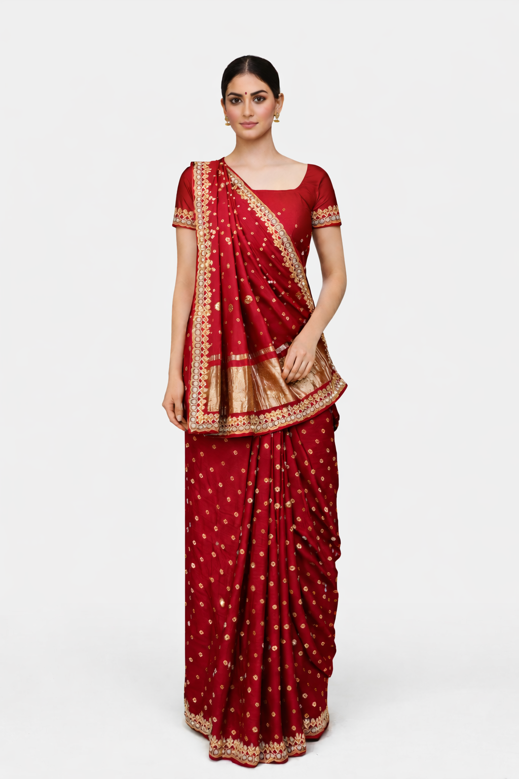 Pure Gazzi Silk Saree With Gota Patti Zardozi Handwork (With BLouse)